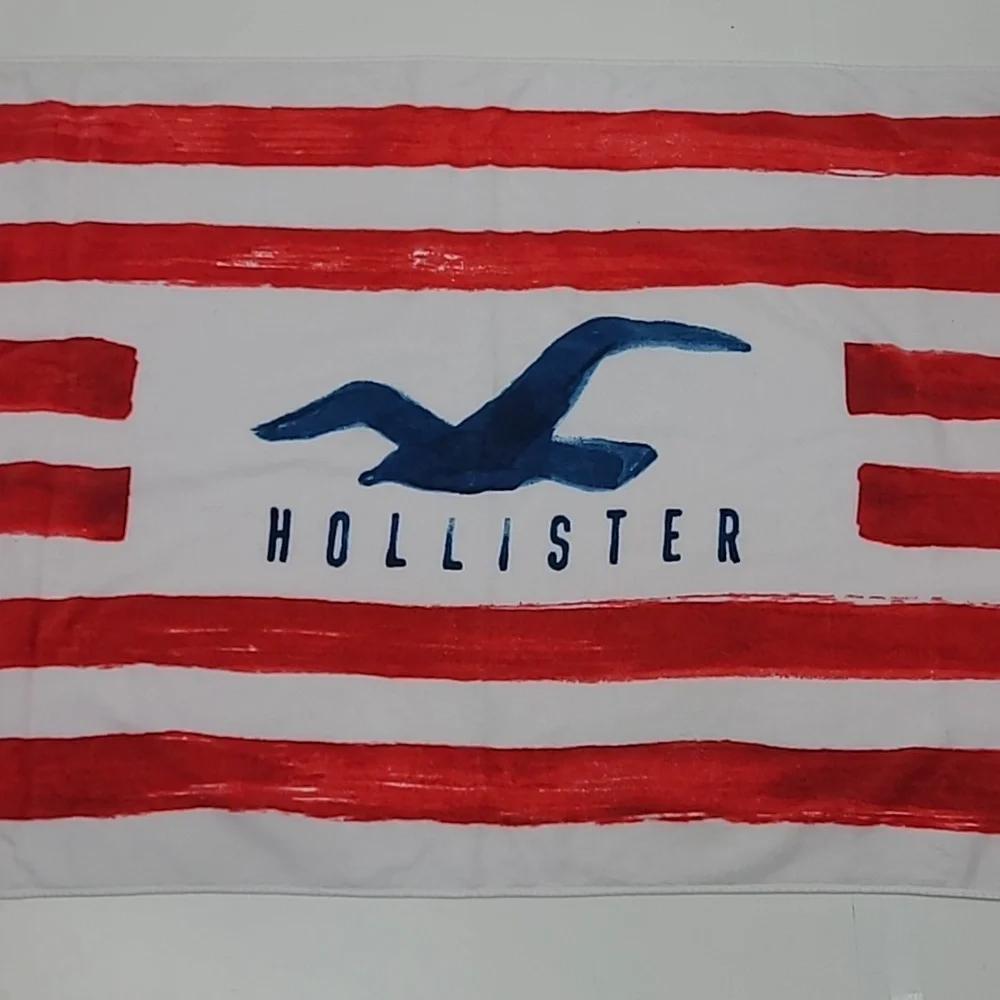 Hollister Graphic Brand Name Logo Swim Towel Striped Flag Beach Pool Blanket